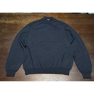 Pronto Uomo 100% Merino Wool Sweater Mens L Gray Mock Neck Preppy EUC
